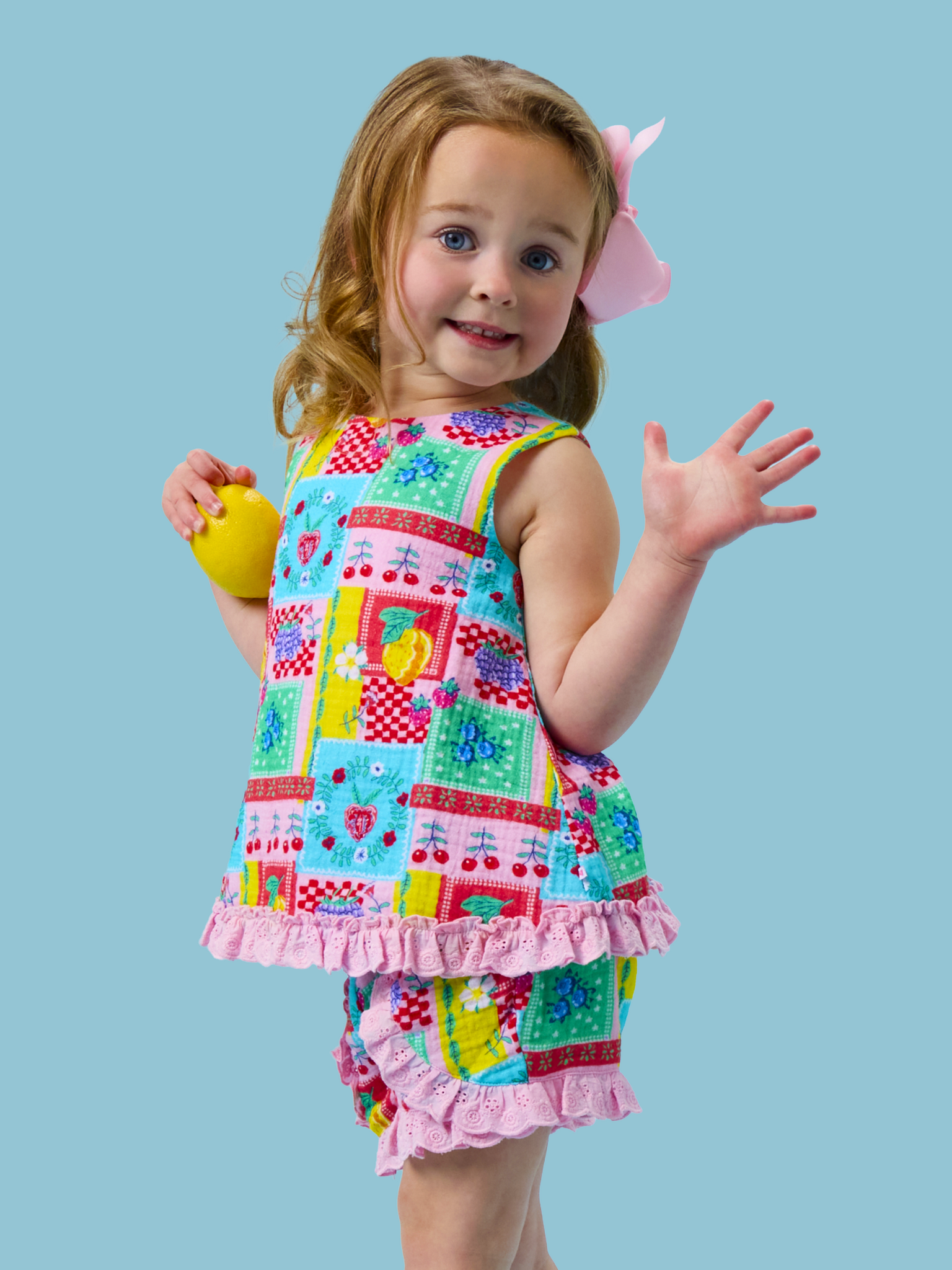 RuffleButts Rufflebutts Picnic Party Patchwork Cotton Gauze Swing Top & Short Set