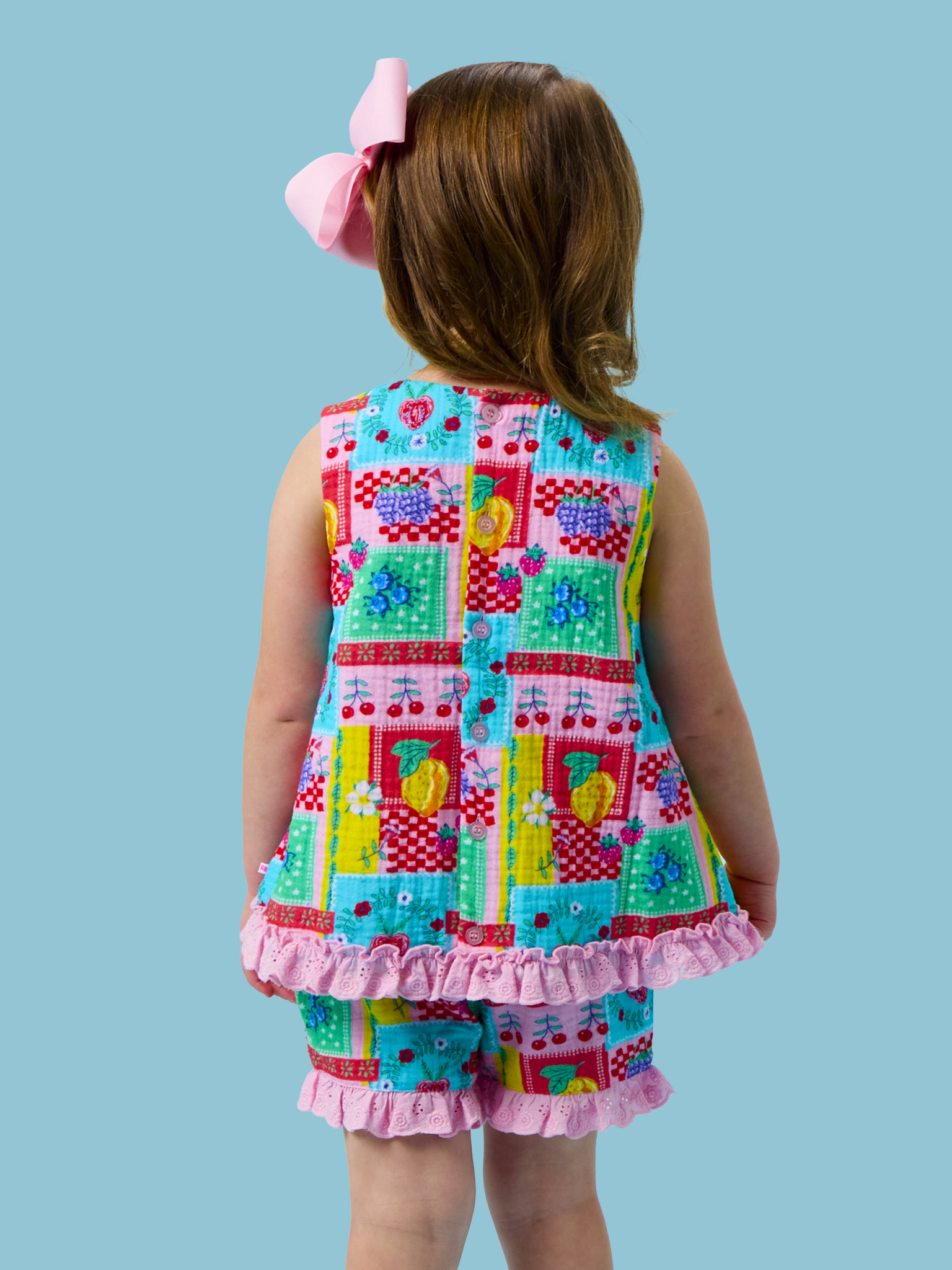 RuffleButts Rufflebutts Picnic Party Patchwork Cotton Gauze Swing Top & Short Set