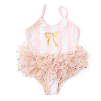 Shade Critters Shade Critters Blush Bow Skirted Stripe Swimsuit