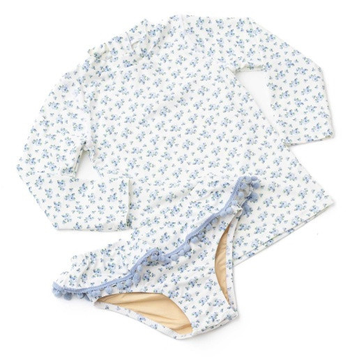 Shade Critters Shade Critters Cottage Floral Blue Rashguard Swim Set