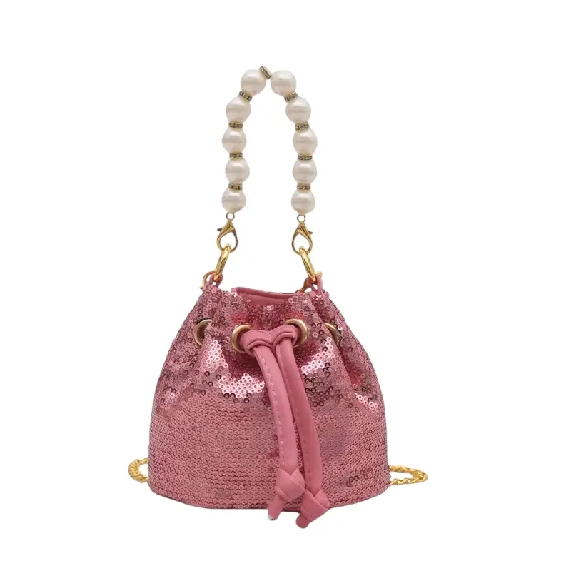 Pink Sequin Drawstring Purse