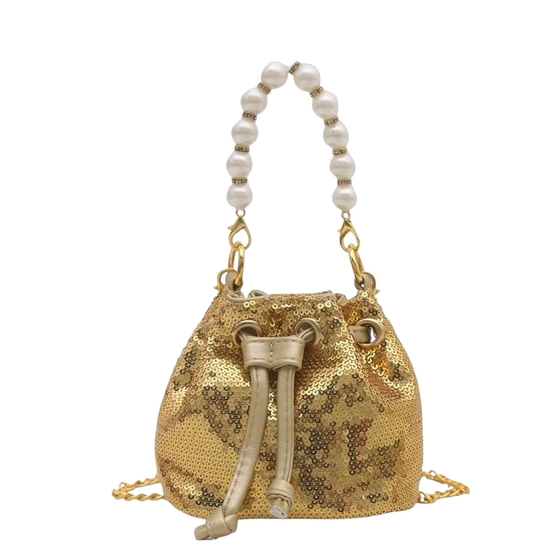 Gold Sequin Drawstring Purse