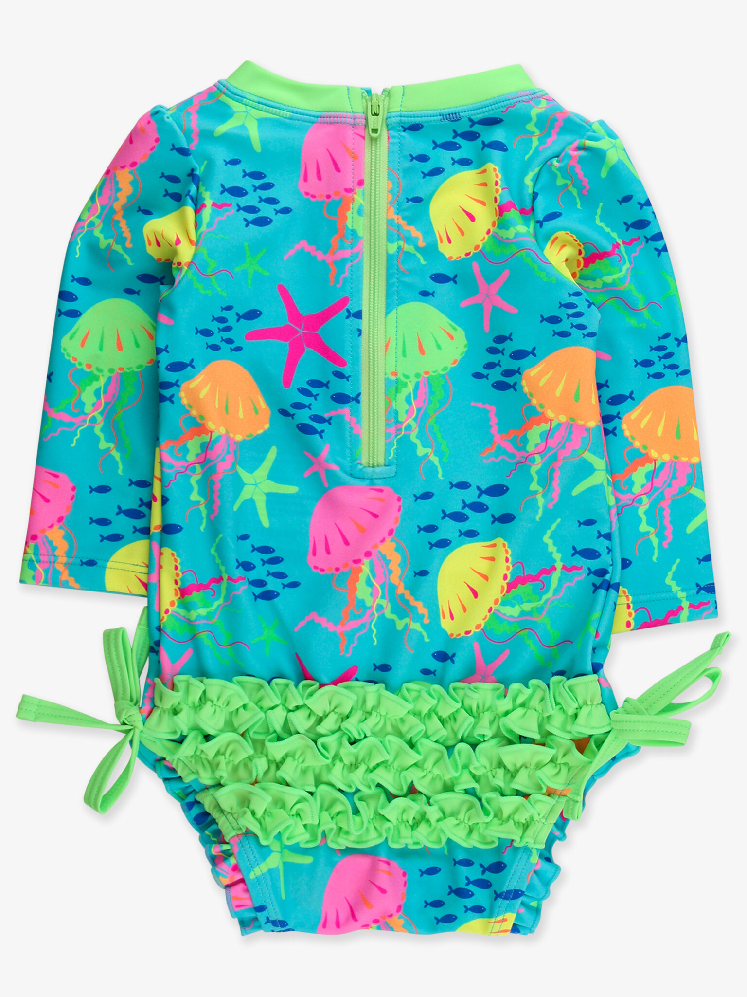 RuffleButts Rufflebutts Neon Jelly Time Long Sleeve Rash Guard Swimsuit