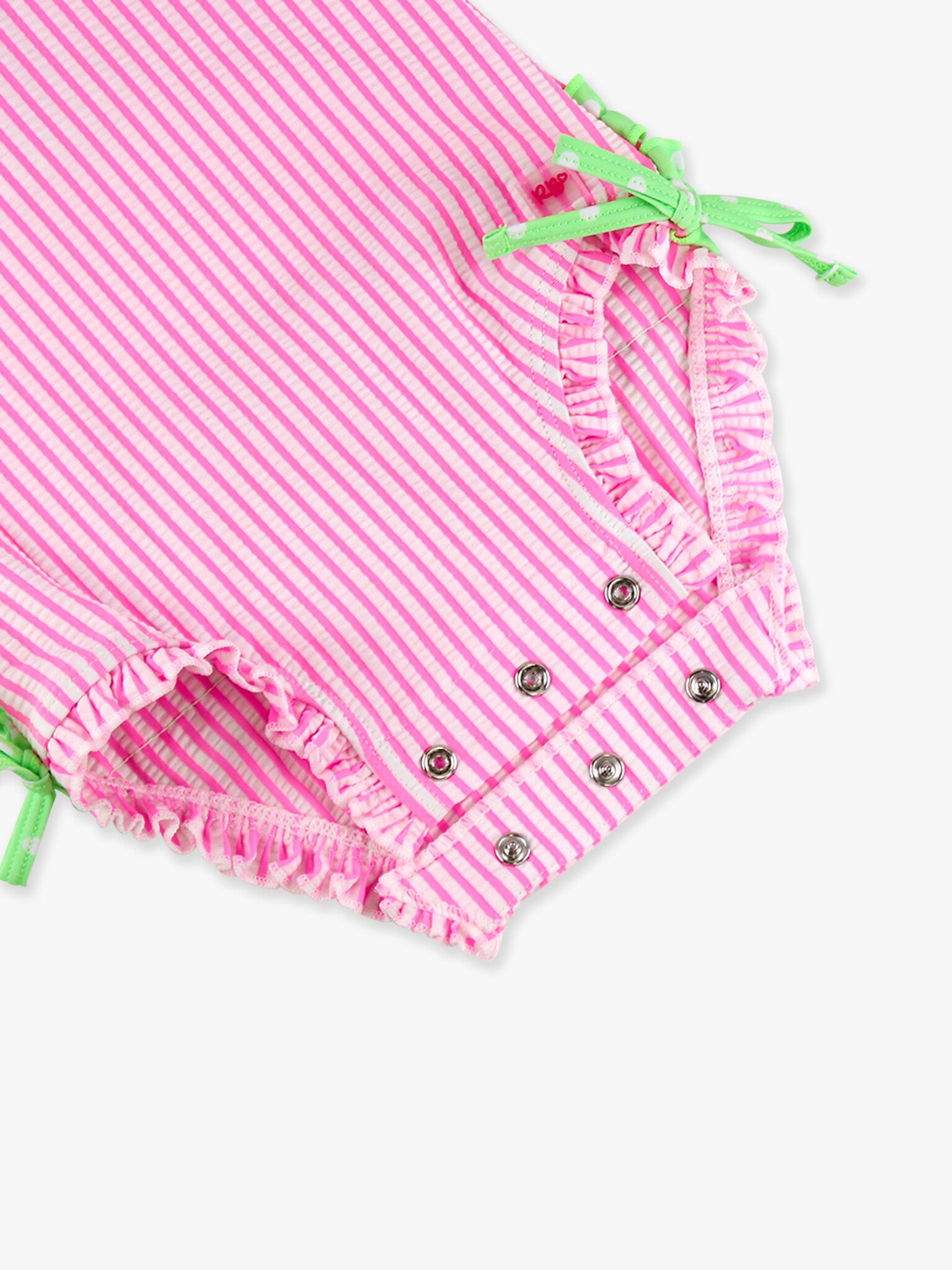 RuffleButts Rufflebutts Neon Pink Seersucker Long Sleeve Rash Guard Swimsuit