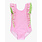 RuffleButts Rufflebutts Neon Pink Seersucker Waterfall one Piece Swimsuit