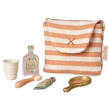maileg Maileg Toothbrush set in bag, Mouse - Coral Stripe
