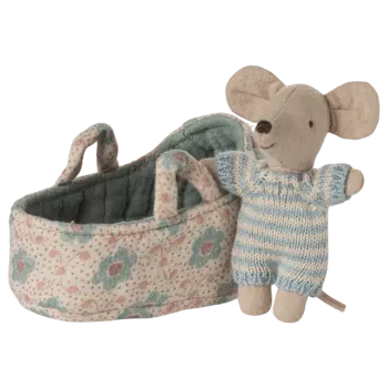 maileg Maileg Baby mouse in carry cot - Blue