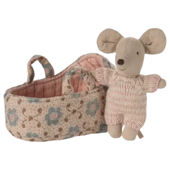 maileg Maileg Baby mouse in carry cot - Rose