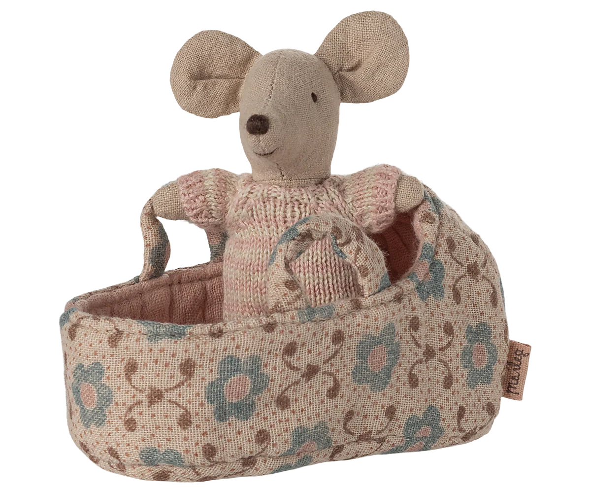 maileg Maileg Baby mouse in carry cot - Rose