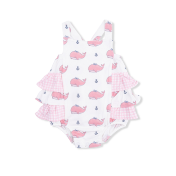 Angel Dear Angel Dear Bubbly Whale With Bow Pink - Ruffle Sunsuit
