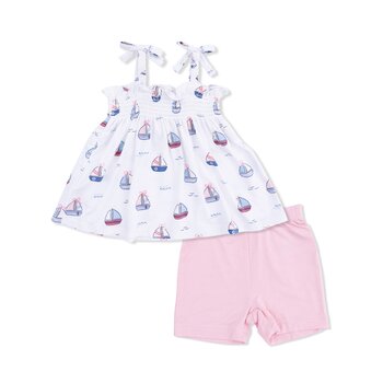 Angel Dear Angel Dear Bubbly Sailboats Pink - Smocked Top & Bike Short