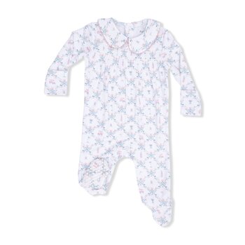 Angel Dear Angel Dear Golf Trellis Pink - Smocked Peter Pan Snap Footie