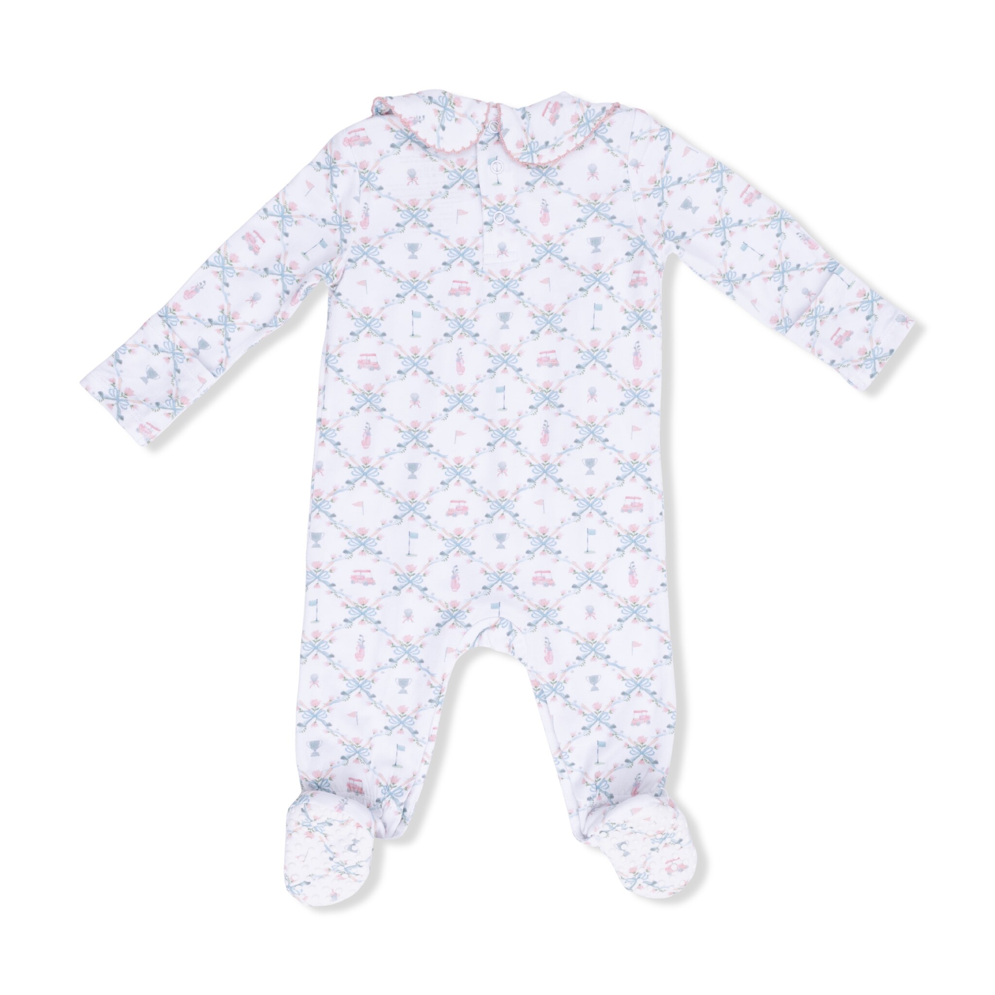 Angel Dear Angel Dear Golf Trellis Pink - Smocked Peter Pan Snap Footie