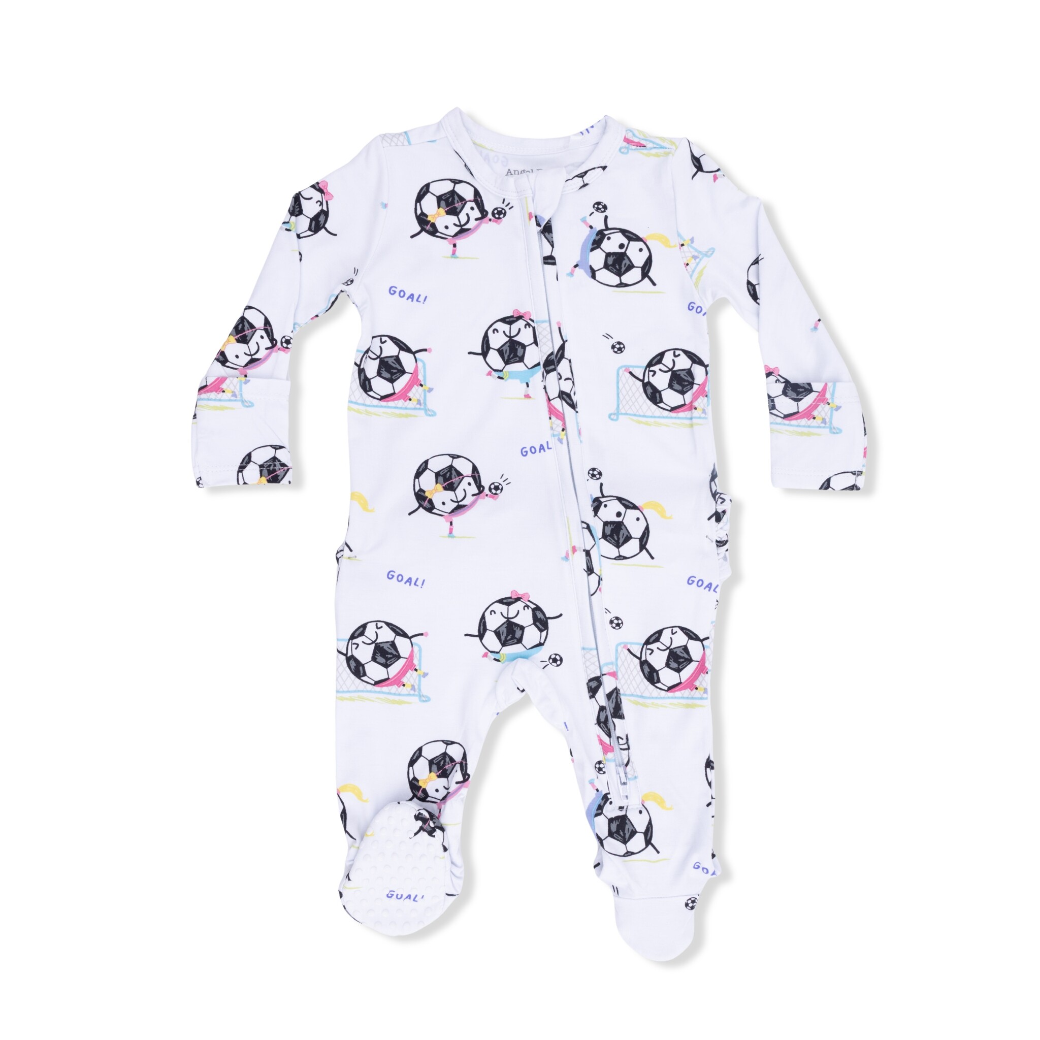 Angel Dear Angel Dear Soccer Balls Playing Soccer Pink - 2 Way Ruffle Back Zipper Footie