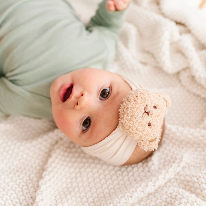 Baby Bling Bows Teddy Bear Soft Nylon Headband - Cocoa