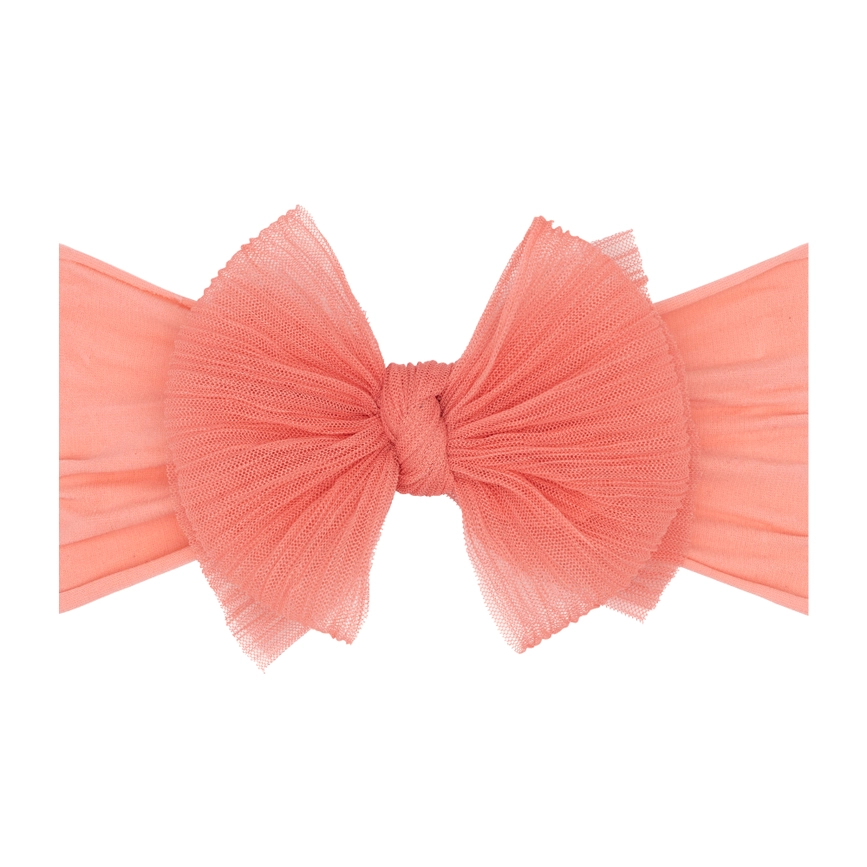 Baby Bling Bows Tulle Fab® Soft Nylon Headband with Tulle Bow - Pleated Coral