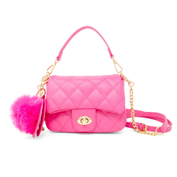 Quilted Puff Flap w/ Mirror Pom Pom - Hot Pink