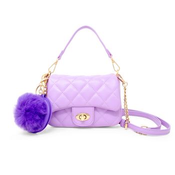 Quilted Puff Flap w/ Mirror Pom Pom - Purple