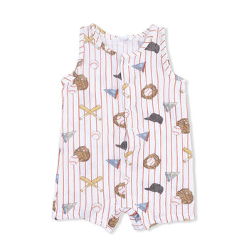 Angel Dear Angel Dear Vintage Baseball Stripe Sleeveless Shortie Romper