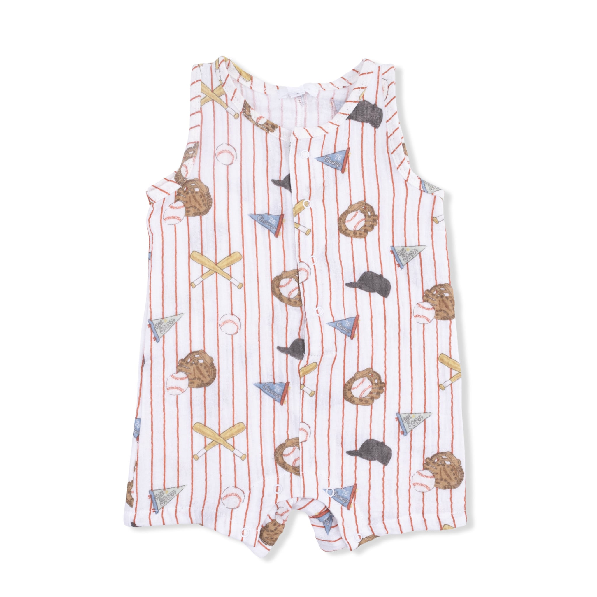 Angel Dear Angel Dear Vintage Baseball Stripe Sleeveless Shortie Romper