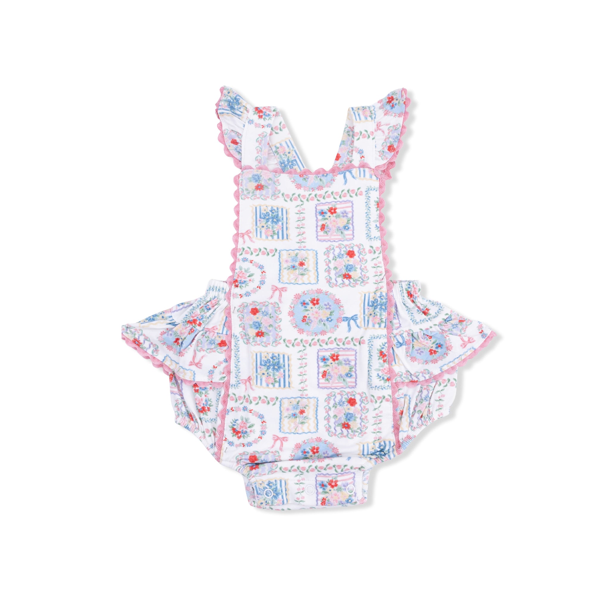 Angel Dear Angel Dear Julep's Floral Patchwork Ric Rac Ruffle Sunsuit