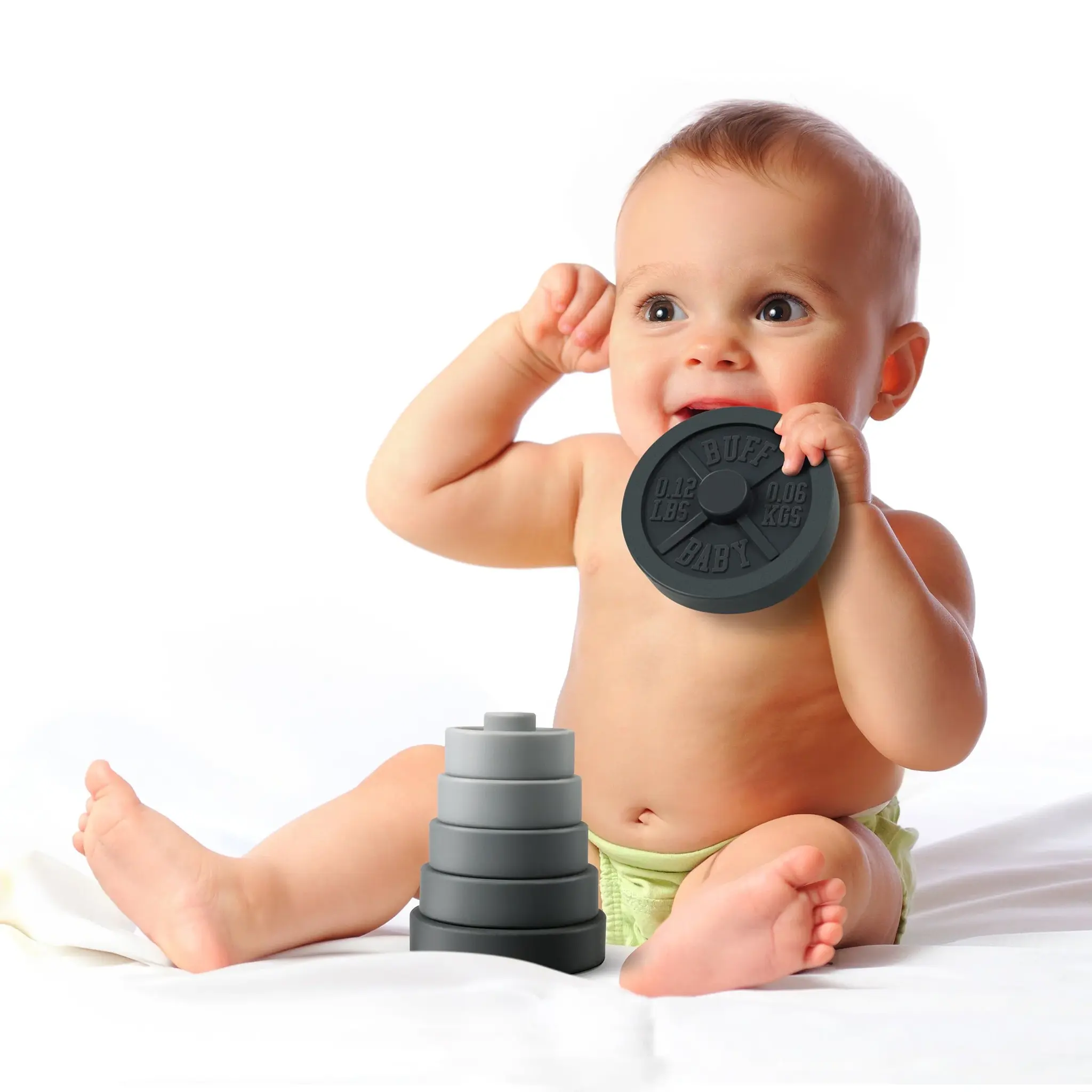 Fred & Friends Buff Baby - Weight Plate Stacking Toy and Teether