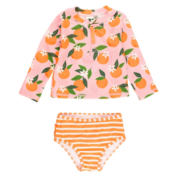 RuffleButts Rufflebutts Orange You The Sweetest Long Sleeve Zipper Rash Guard 2- Piece