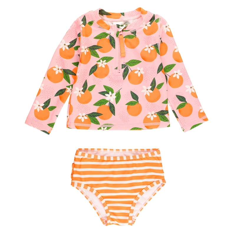 RuffleButts Rufflebutts Orange You The Sweetest Long Sleeve Zipper Rash Guard 2- Piece