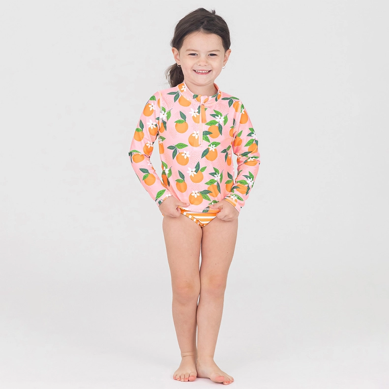RuffleButts Rufflebutts Orange You The Sweetest Long Sleeve Zipper Rash Guard 2- Piece