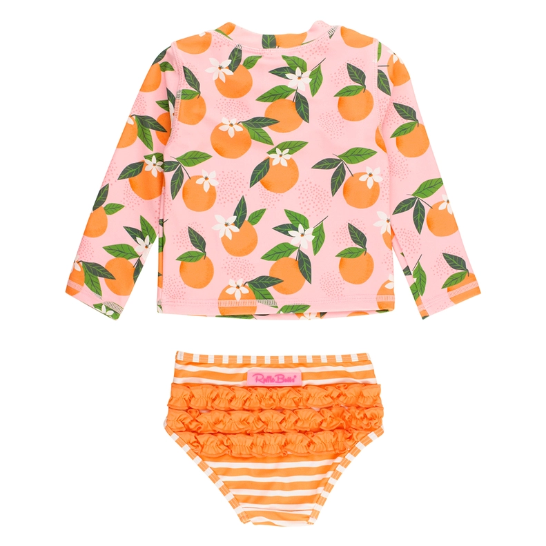 RuffleButts Rufflebutts Orange You The Sweetest Long Sleeve Zipper Rash Guard 2- Piece
