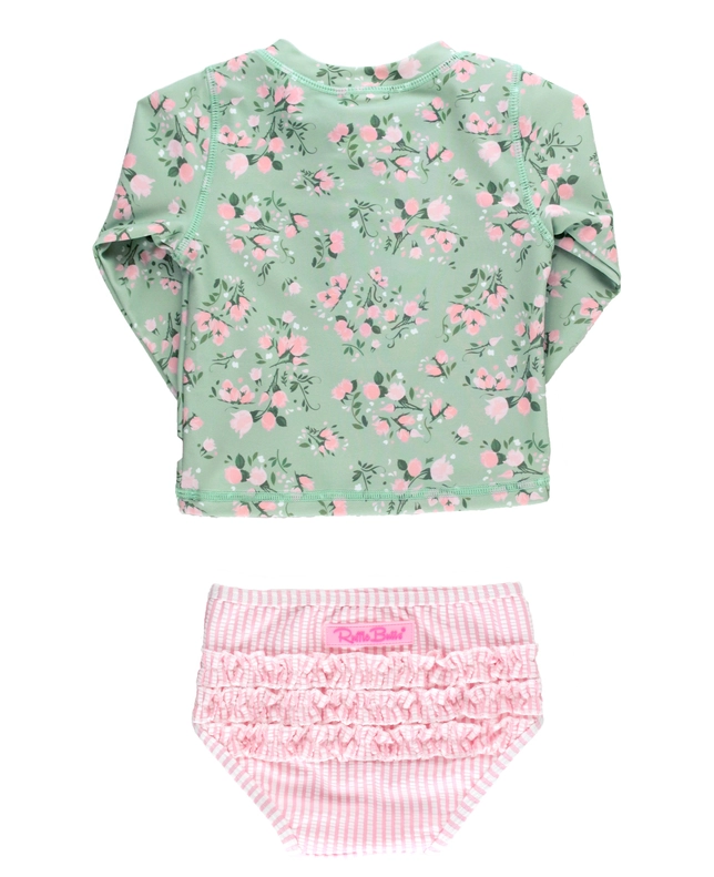 RuffleButts Rufflebutts Tea Roses Long Sleeve Zipper Rash Guard 2- Piece Swimsuit