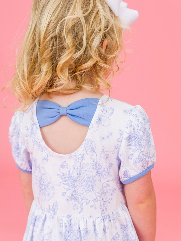 RuffleButts Rufflebutts Periwinkle Butterfly Garden Puff Short Sleeve Knit Twirl Dress