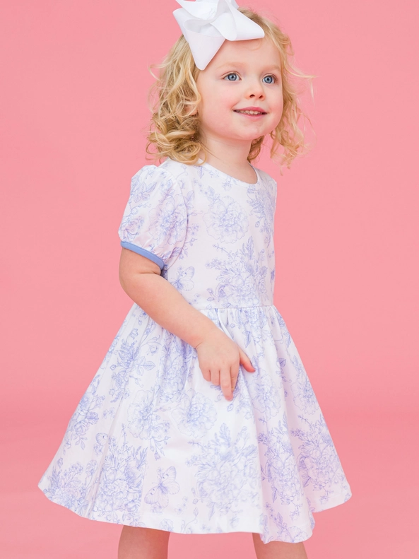 RuffleButts Rufflebutts Periwinkle Butterfly Garden Puff Short Sleeve Knit Twirl Dress