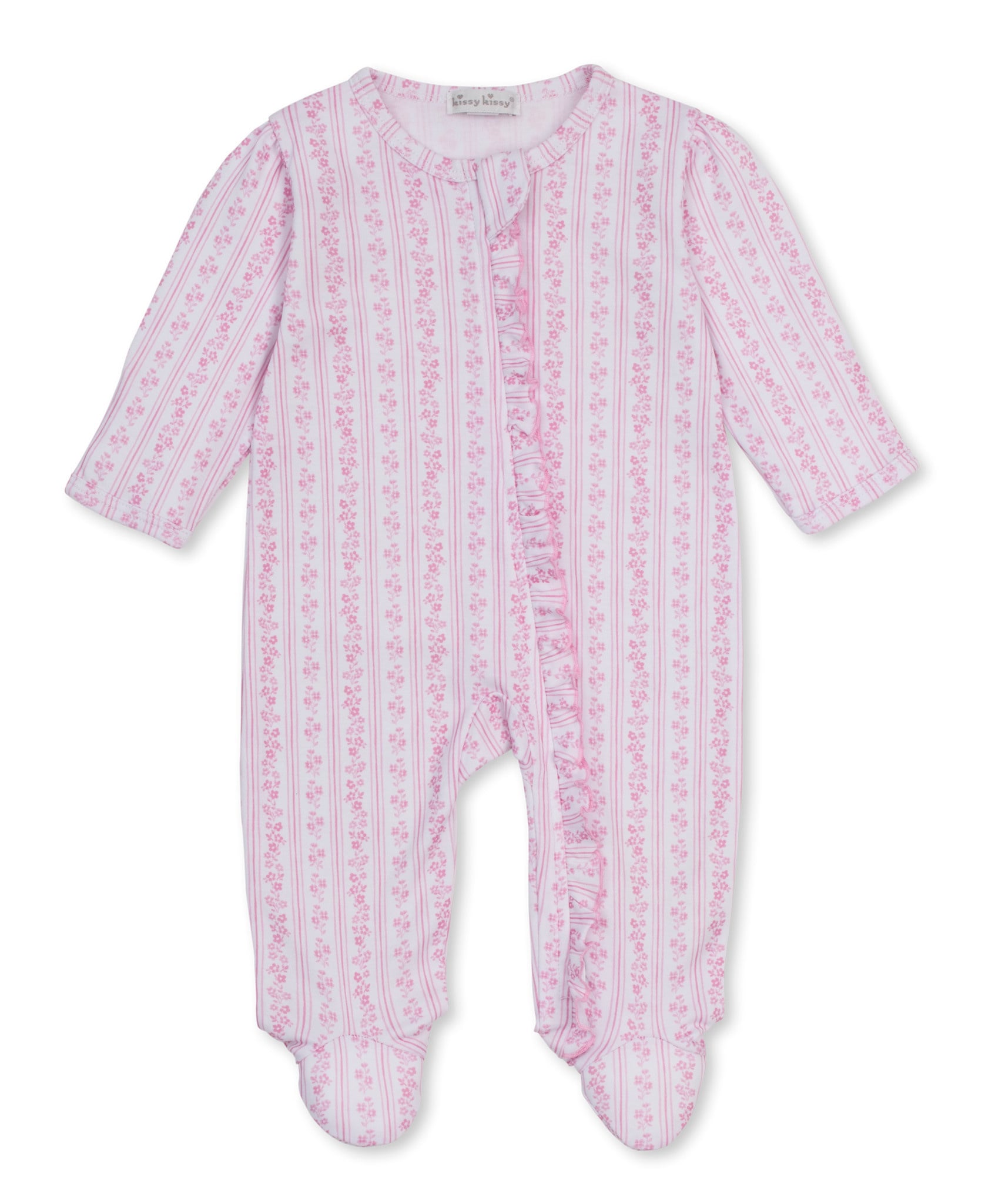 kissy kissy Kissy Kissy Watercolor Floral Stripes Zipper Footie