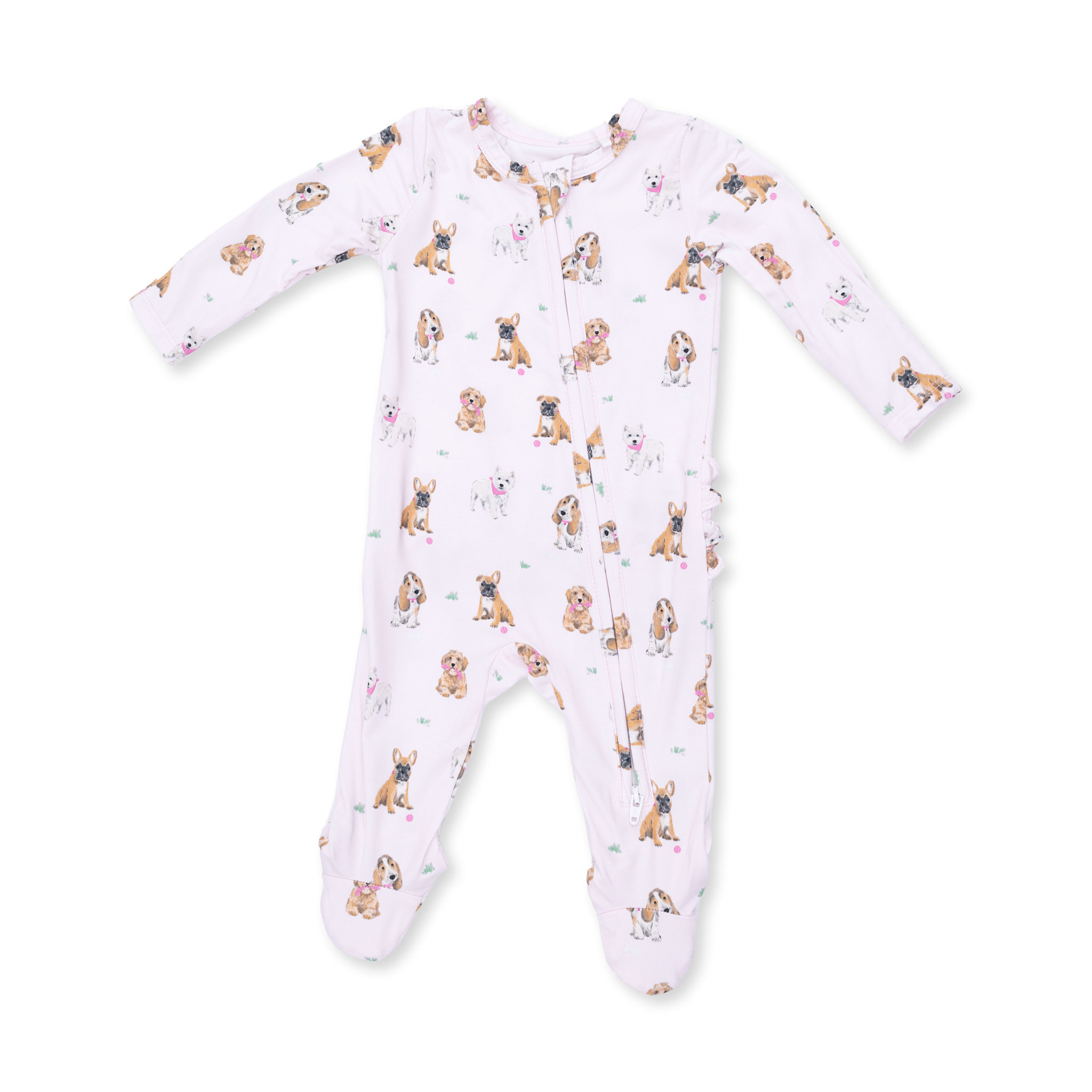 Angel Dear Angel Dear Bestie Dogs Pink 2 Way Ruffle Back Zipper Footie