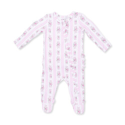 Angel Dear Angel Dear Bella Rose Stripe 2 Way Ruffle Back Zipper Footie