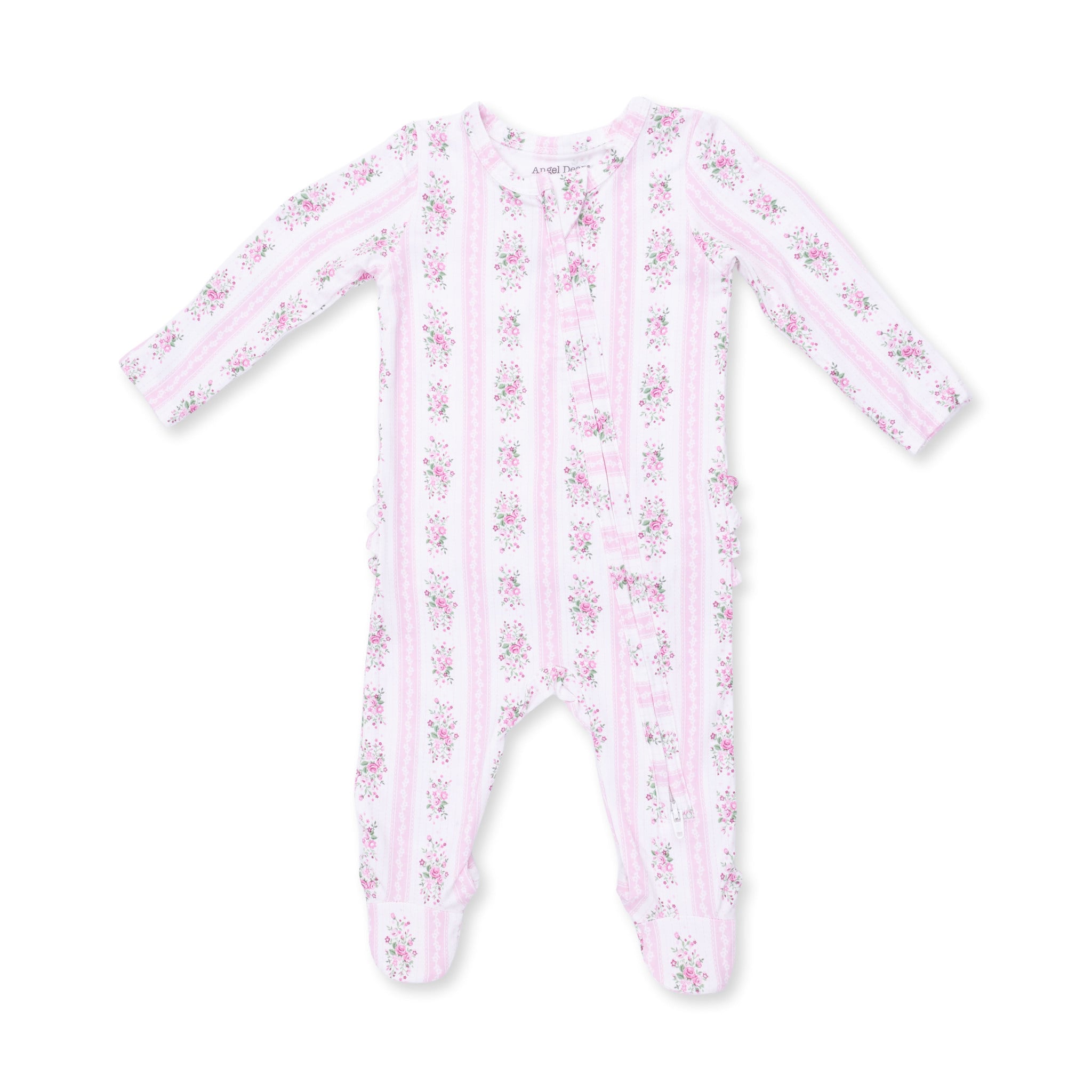 Angel Dear Angel Dear Bella Rose Stripe 2 Way Ruffle Back Zipper Footie