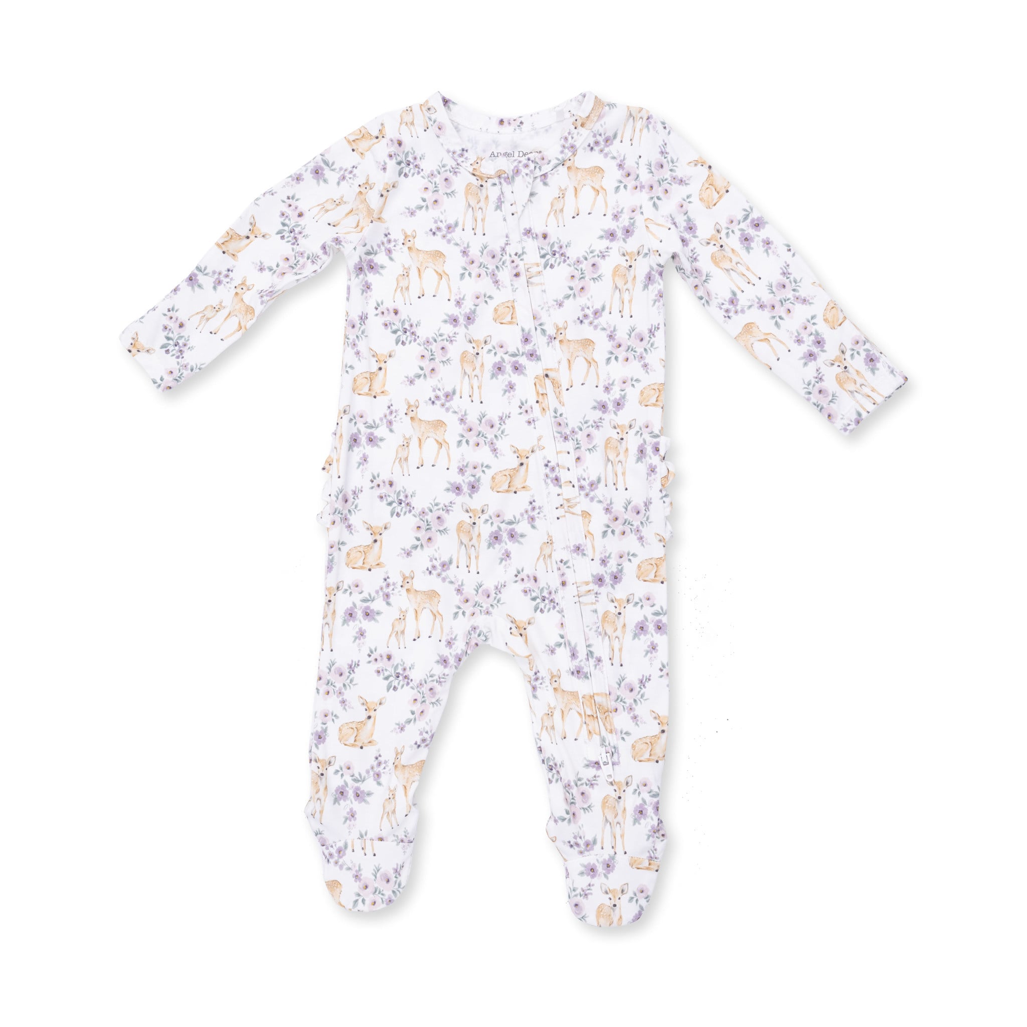 Angel Dear Angel Dear Floral Deer 2 Way Ruffle Back Zipper Footie