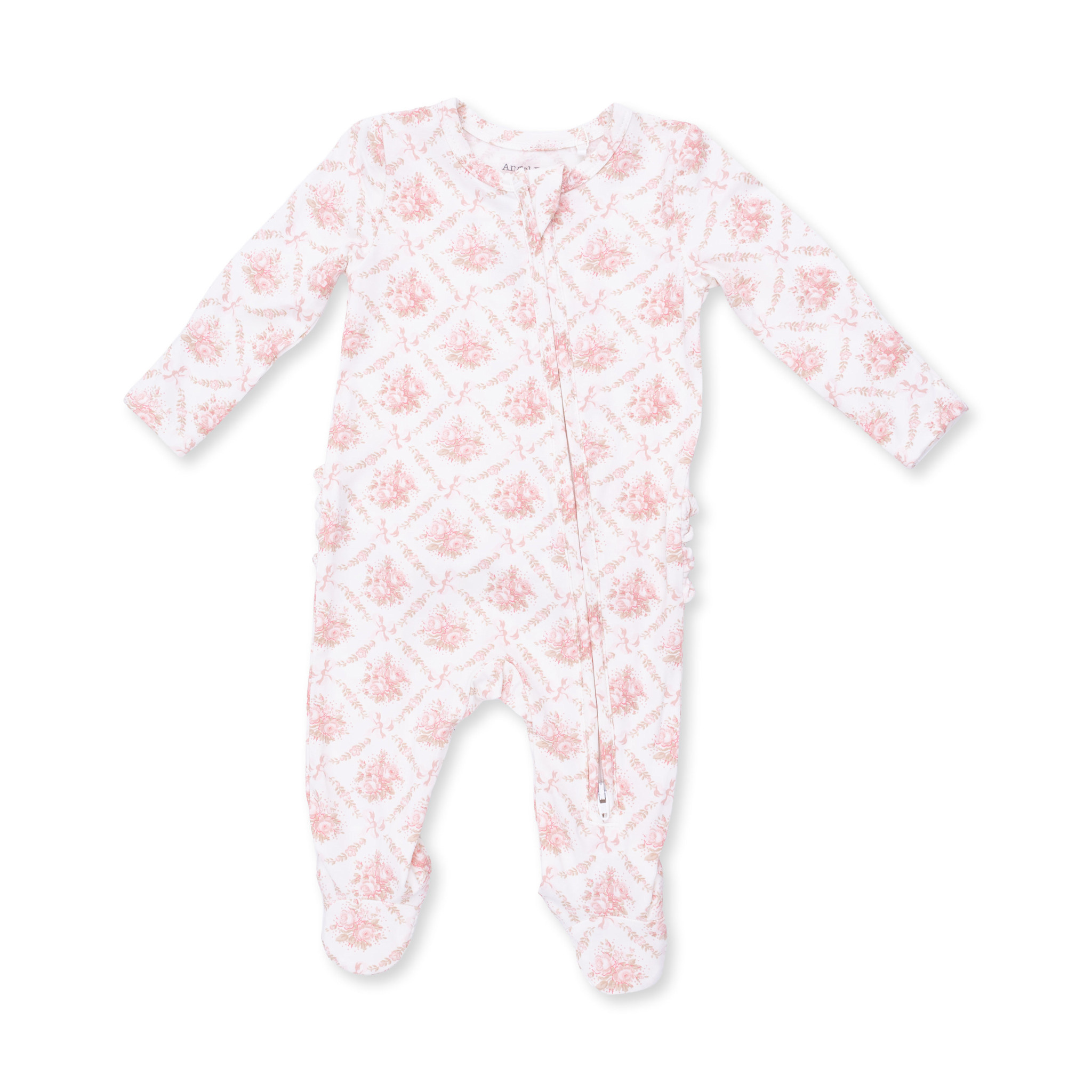 Angel Dear Angel Dear Rose Bow Lattice 2 Way Ruffle Back Zipper Footie