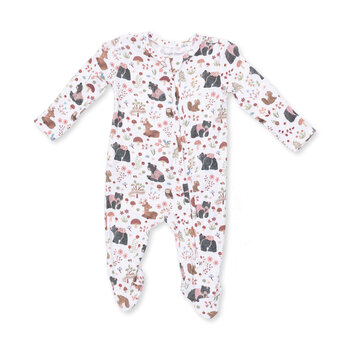 Angel Dear Angel Dear Southern Woodland Animals Pink 2 Way Ruffle Back Zipper Footie