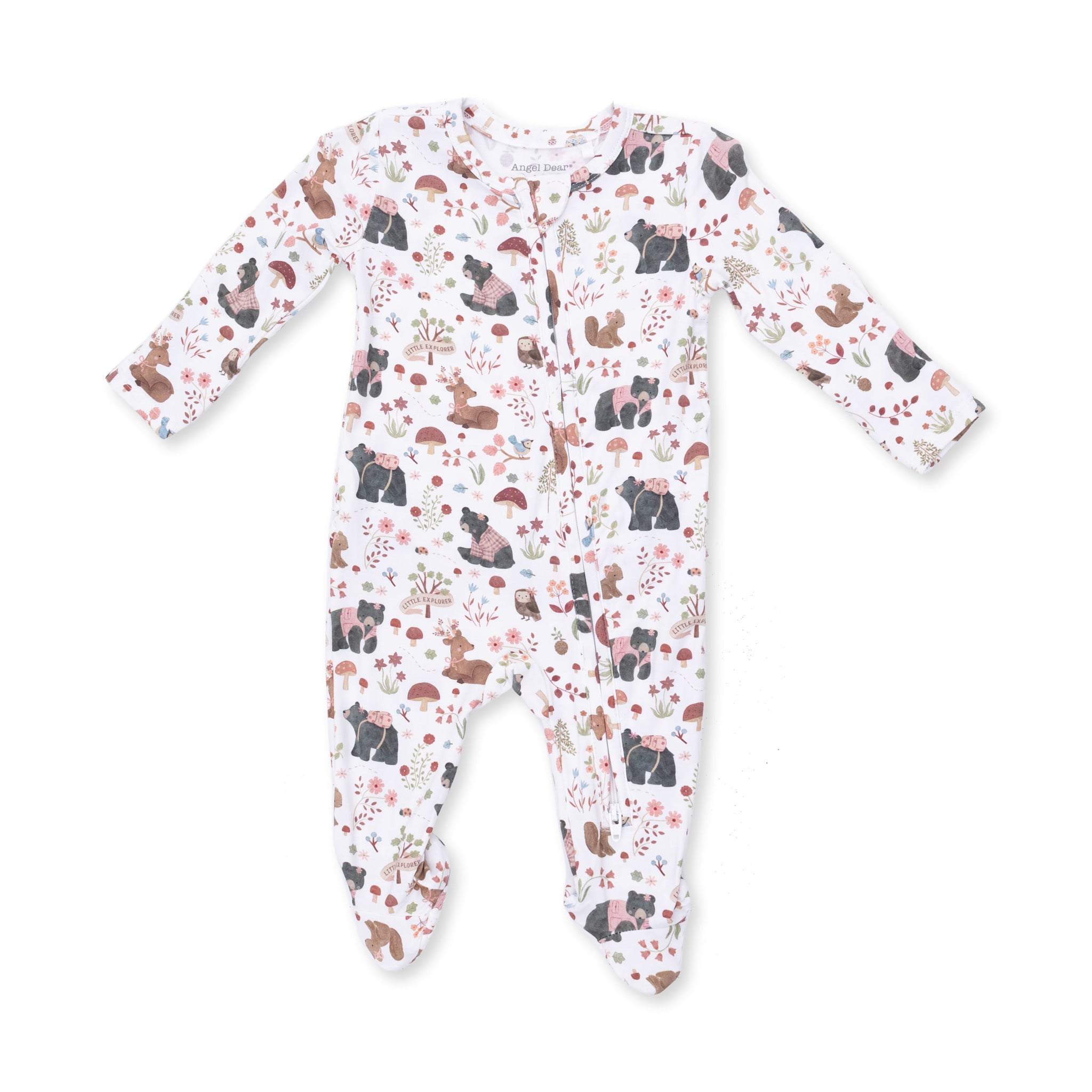 Angel Dear Angel Dear Southern Woodland Animals Pink 2 Way Ruffle Back Zipper Footie