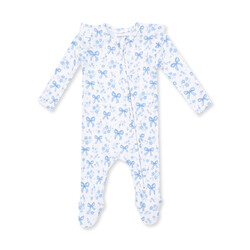 Angel Dear Angel Dear Blue Bows and Flowers 2 Way Ruffle Back Zipper Footie