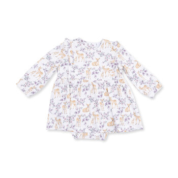 Angel Dear Angel Dear Floral Deer Long Sleeve Ruffle Bodysuit Dress