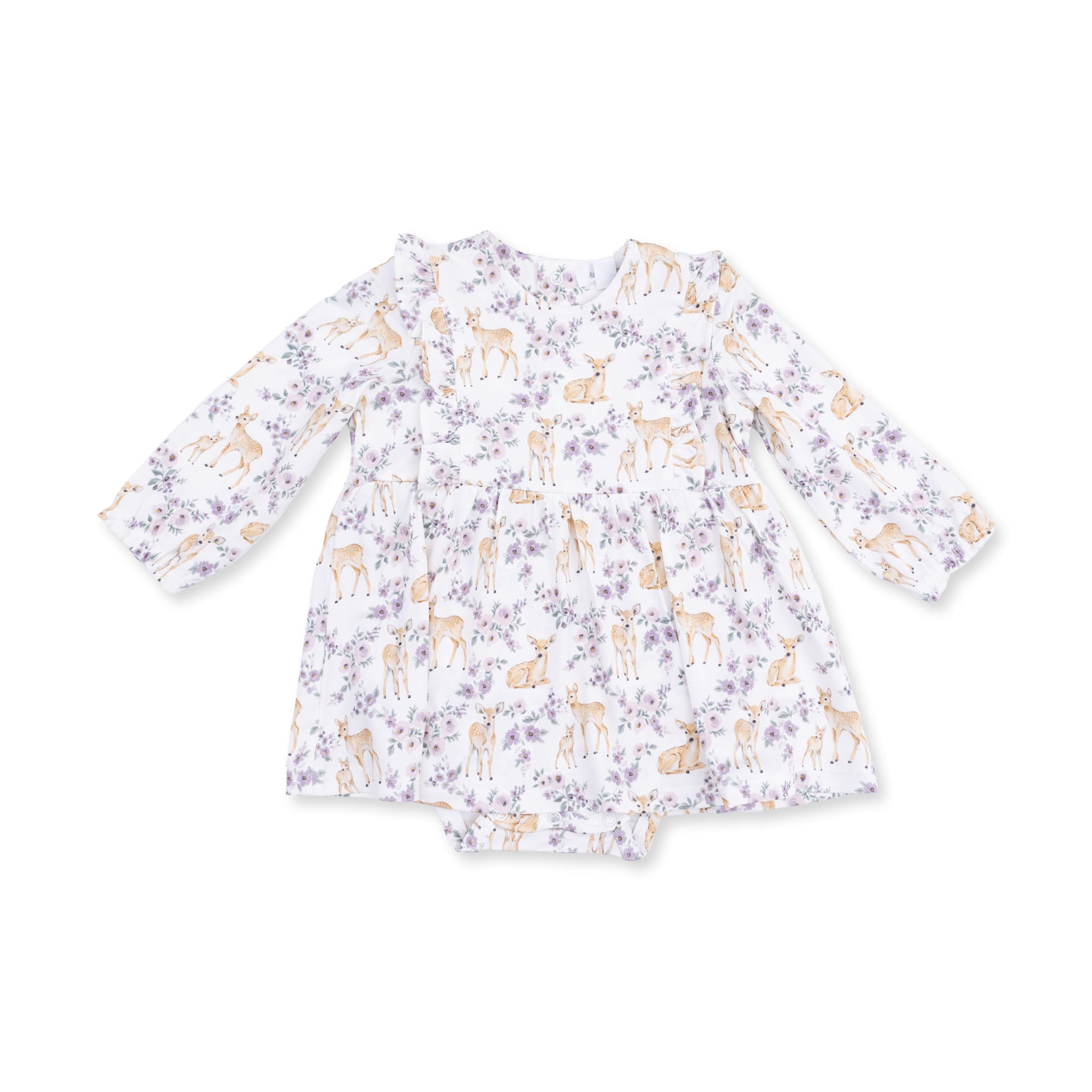 Angel Dear Angel Dear Floral Deer Long Sleeve Ruffle Bodysuit Dress