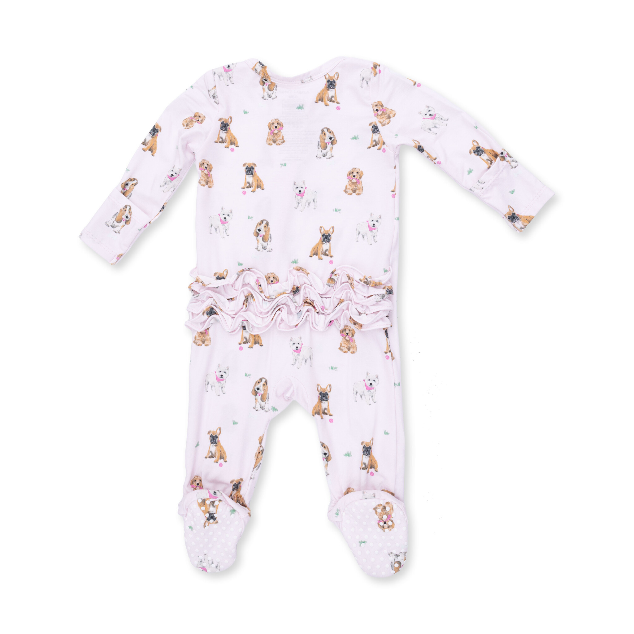 Angel Dear Angel Dear Bestie Dogs Pink 2 Way Ruffle Back Zipper Footie