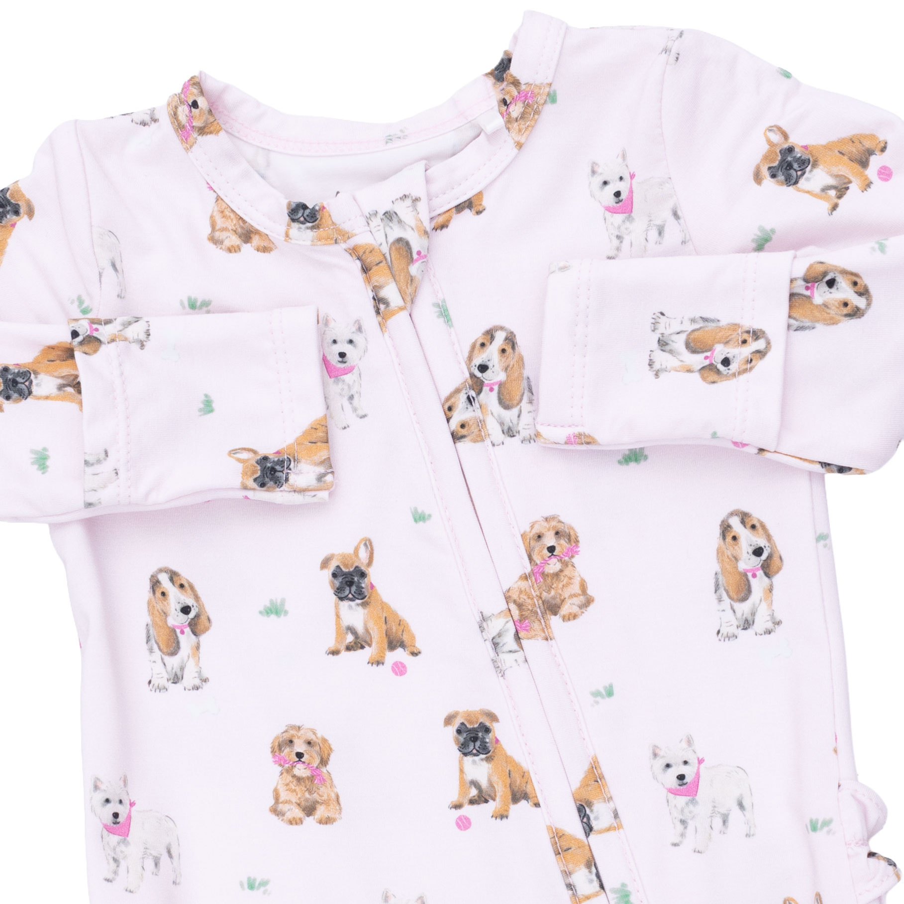 Angel Dear Angel Dear Bestie Dogs Pink 2 Way Ruffle Back Zipper Footie