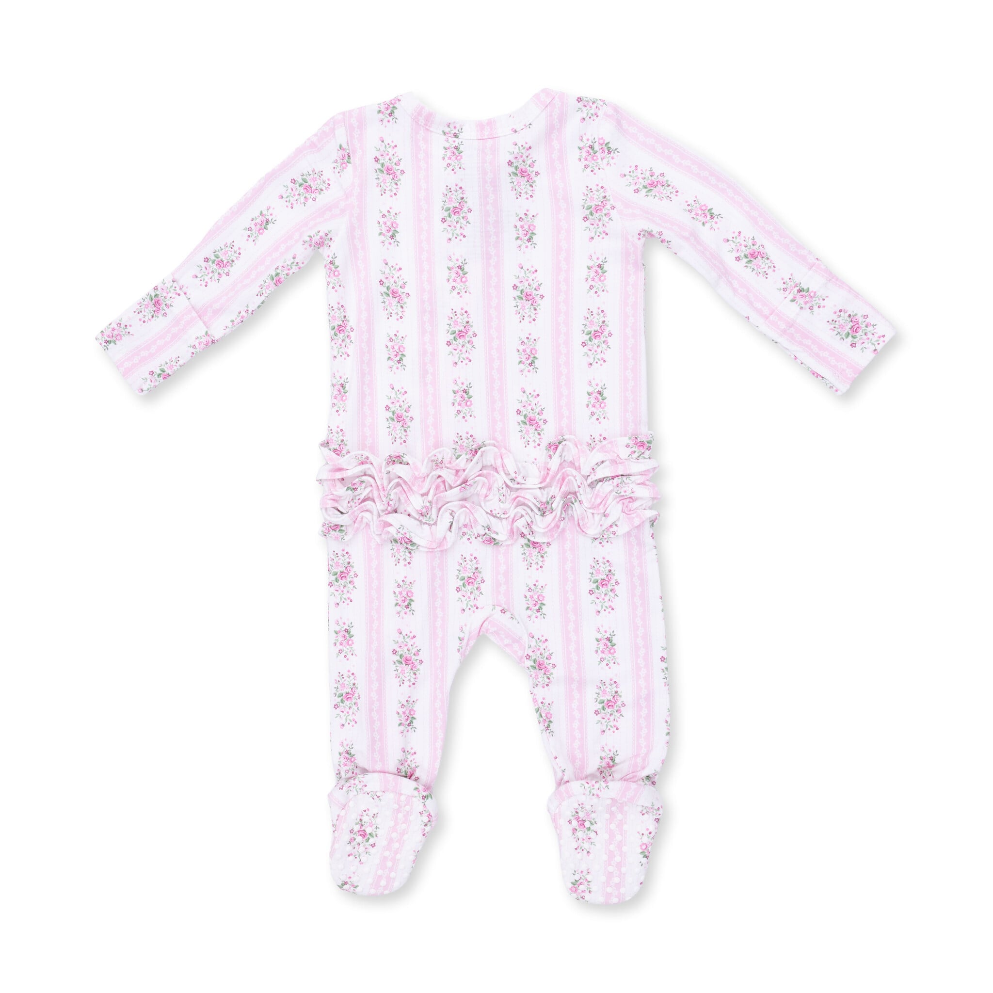 Angel Dear Angel Dear Bella Rose Stripe 2 Way Ruffle Back Zipper Footie