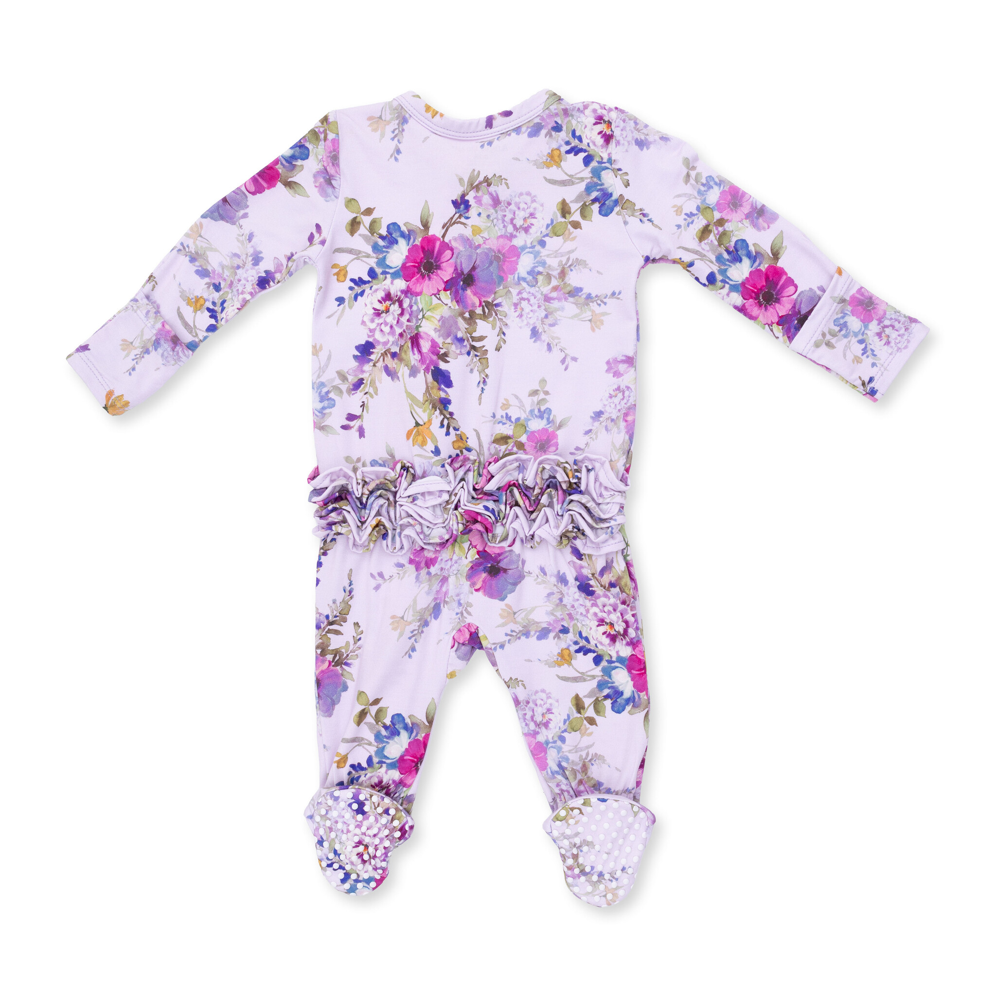 Angel Dear Angel Dear Dahlia Floral 2 Way Ruffle Back Zipper Footie
