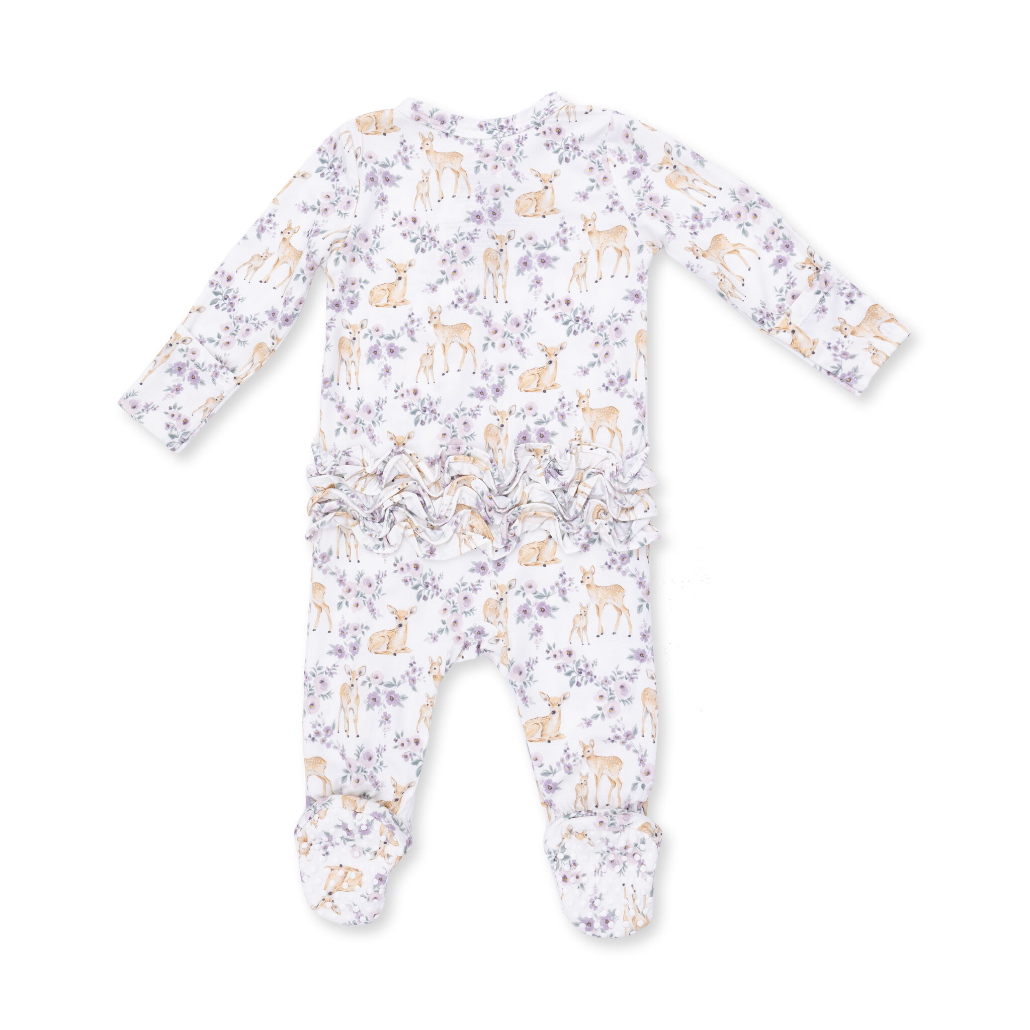 Angel Dear Angel Dear Floral Deer 2 Way Ruffle Back Zipper Footie