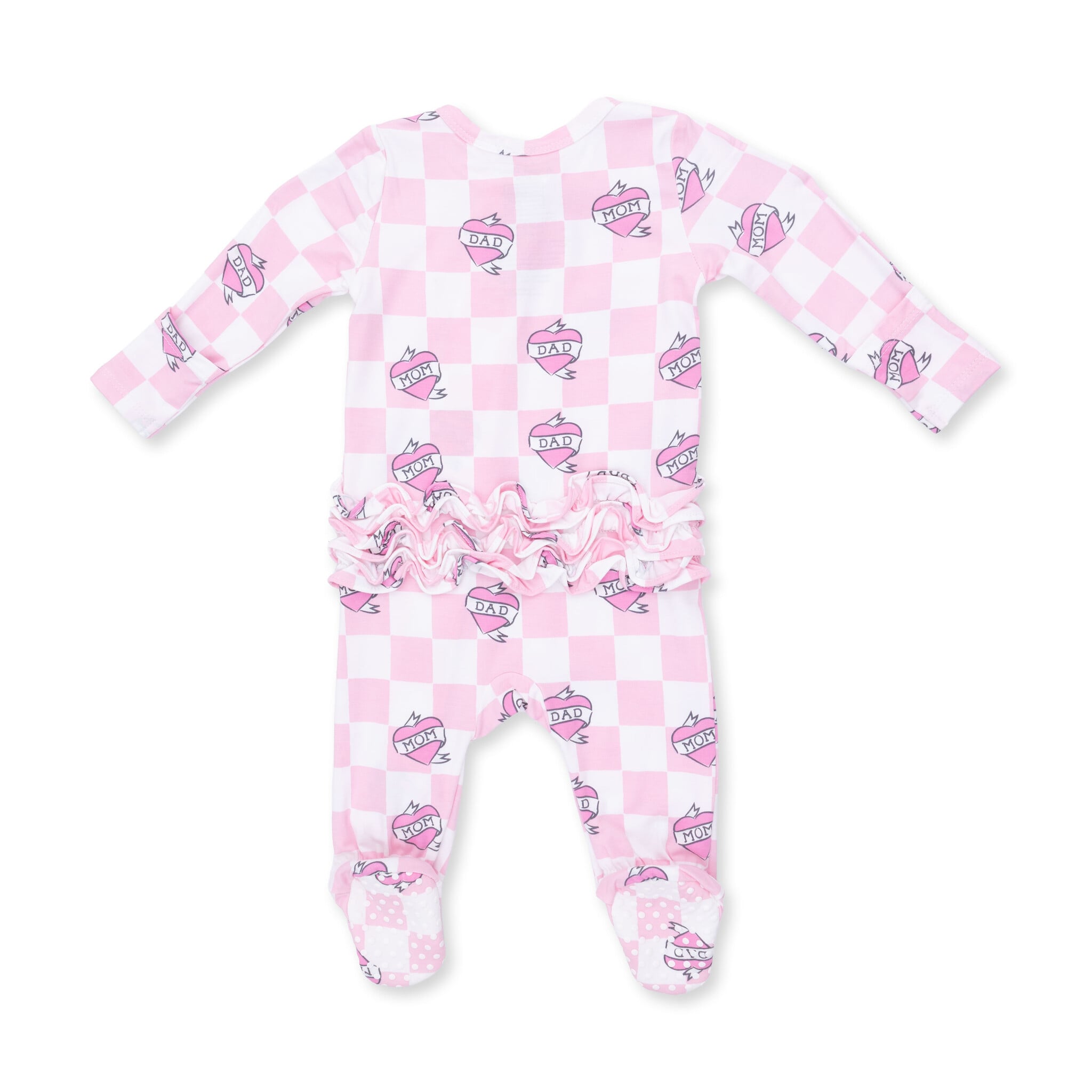 Angel Dear Angel Dear Heart Tattoo Check Pink 2 Way Ruffle Back Zipper Footie